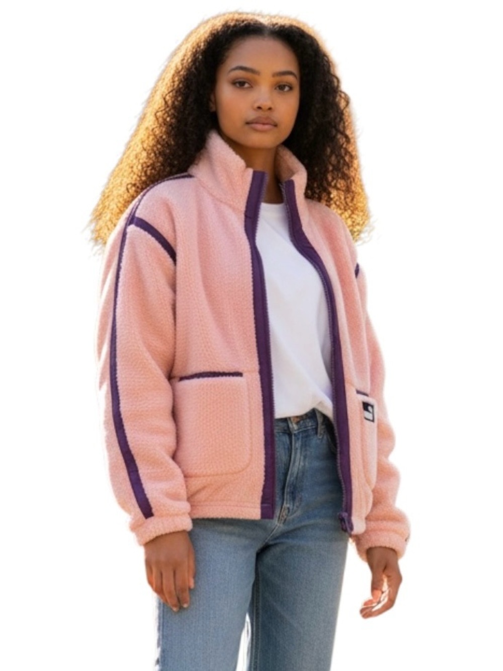 PUMA Sherpa Jacket Women’s Sz L Elektro Peach Woven Fleece Coat Athleisure